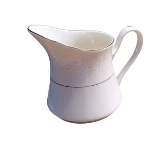 Ivory Fantasy Japan Creamer Pitcher Silver Rim Floral Embossed